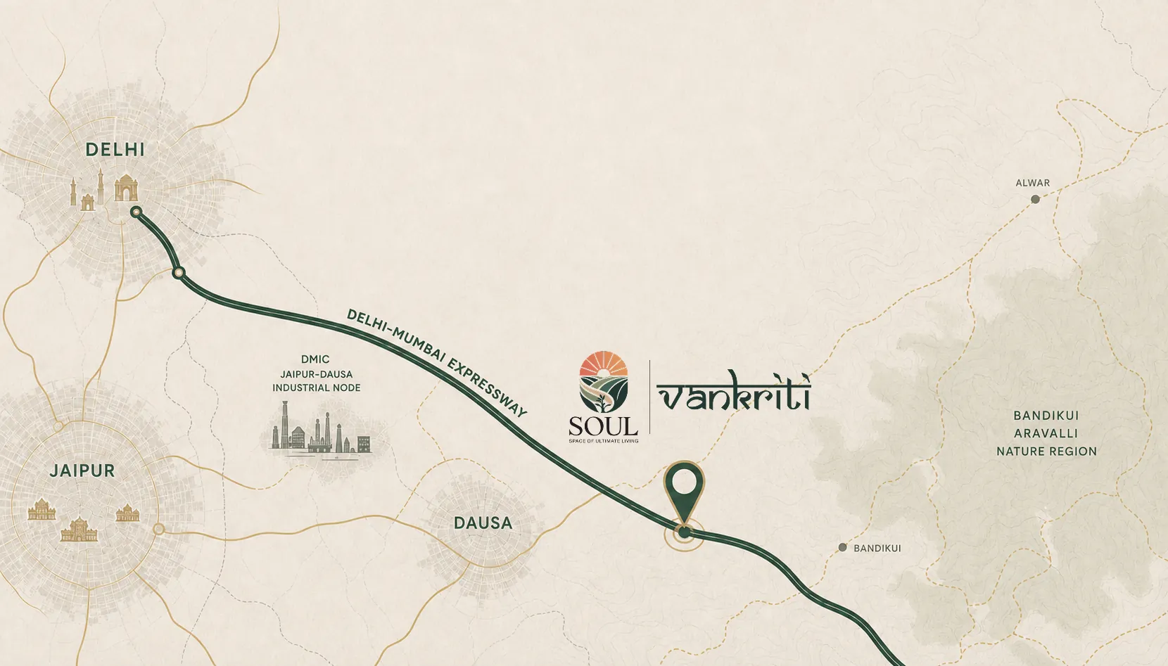 Vankriti location map on the Delhi–Mumbai Expressway